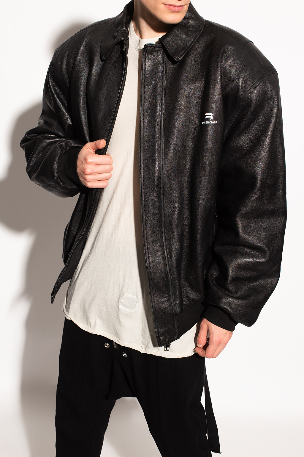 Balenciaga leather bomber on sale jacket